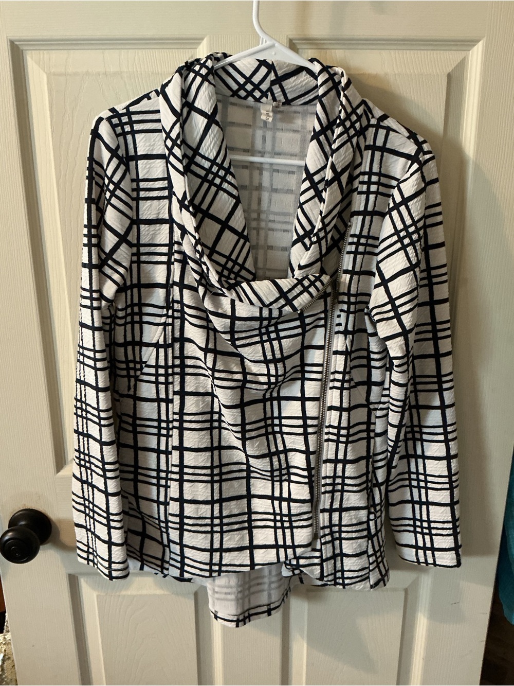 My Beloved Black & White Plaid Cowl Neck Sweater